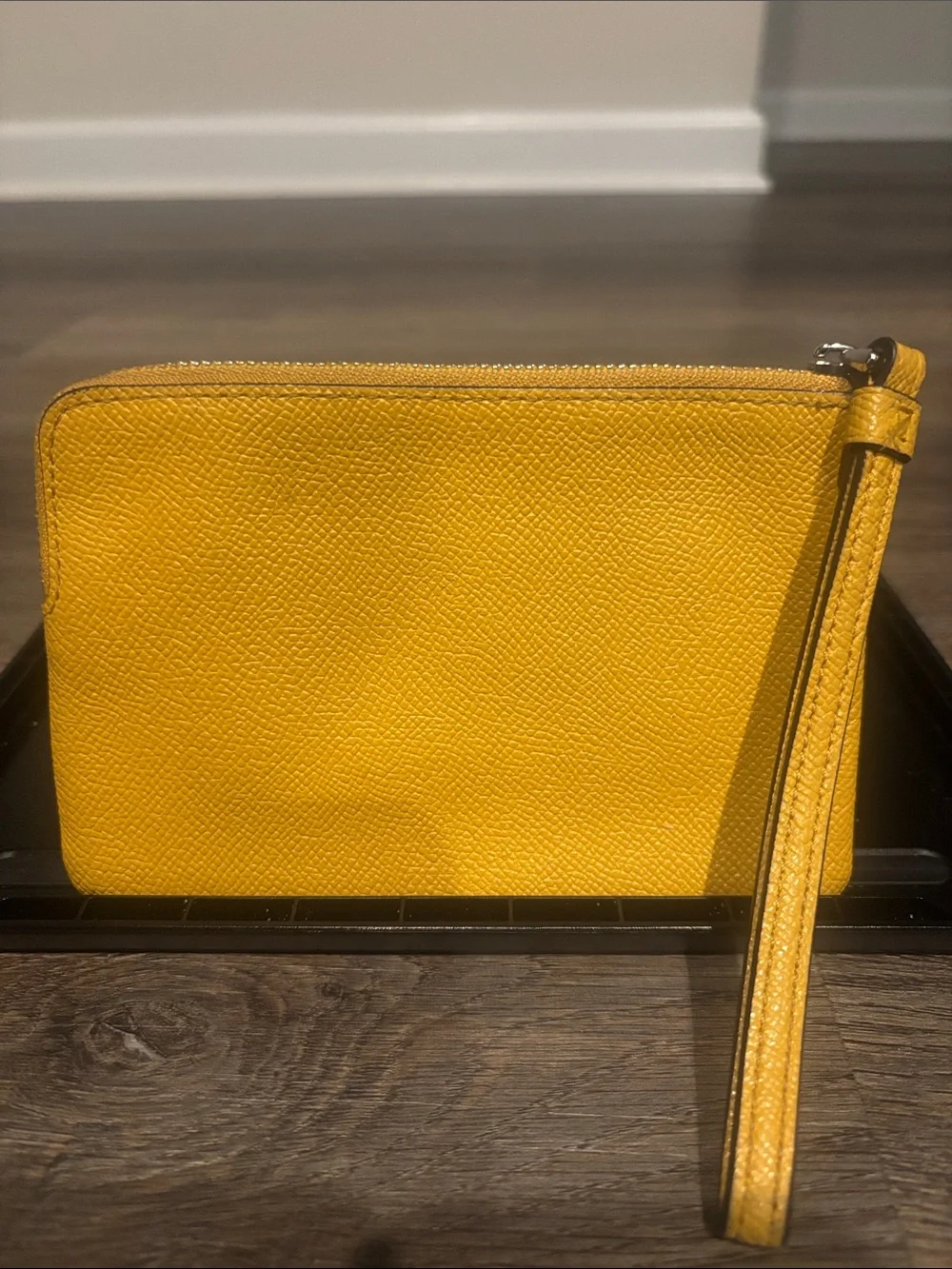 Coach Yellow Pebbled Leather Wristlet Clutch